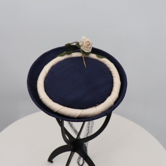 Vintage Navy Floral Fascinator Hat with Birdcage - Picture 1 of 7
